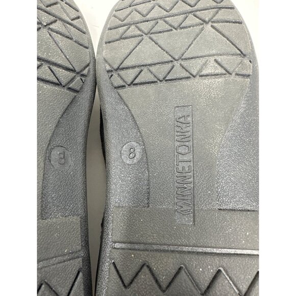 Minnetonka Frita Slip-on Black Moccasin Slippers With Faux Fur Lining Size 8 - Picture 12 of 12